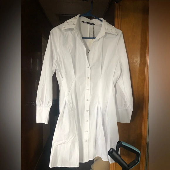 ZARA Short Casual Style Flared Long Sleeves Plain Cotton - Picture 4 of 10